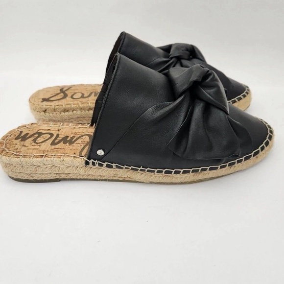 Sam Edelman Lynda Black Leather Bow Front Espadrille Mules Slide 7.5 - Picture 2 of 6